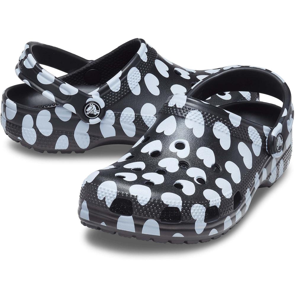 Crocs Classic Heart Print Siyah Beyaz | ARQMJF146