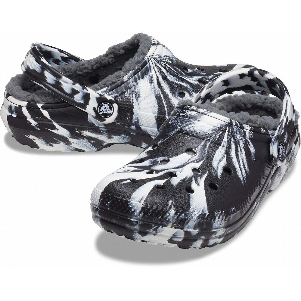 Crocs Classic Lined Marbled Siyah Beyaz | YNTZDQ827