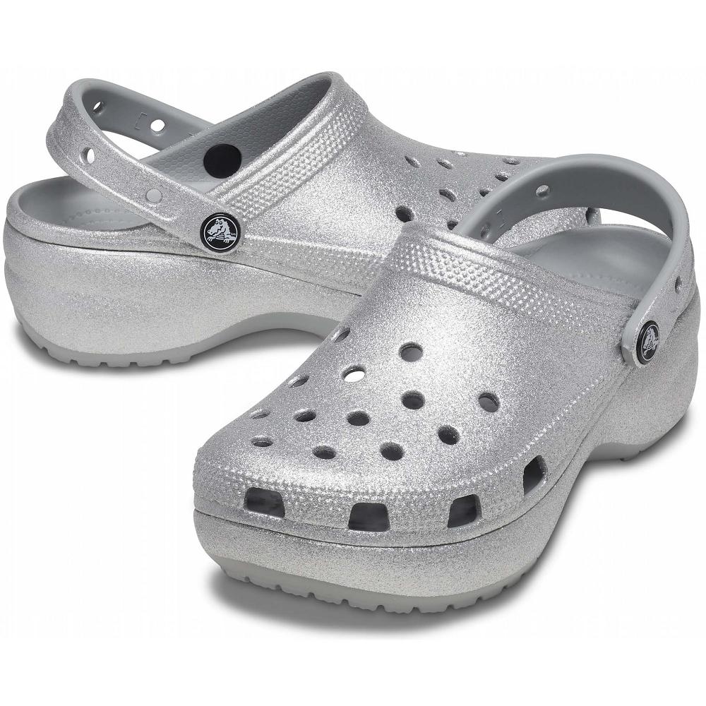 Crocs Classic Platform Glitter Gümüş | OBGTLH456