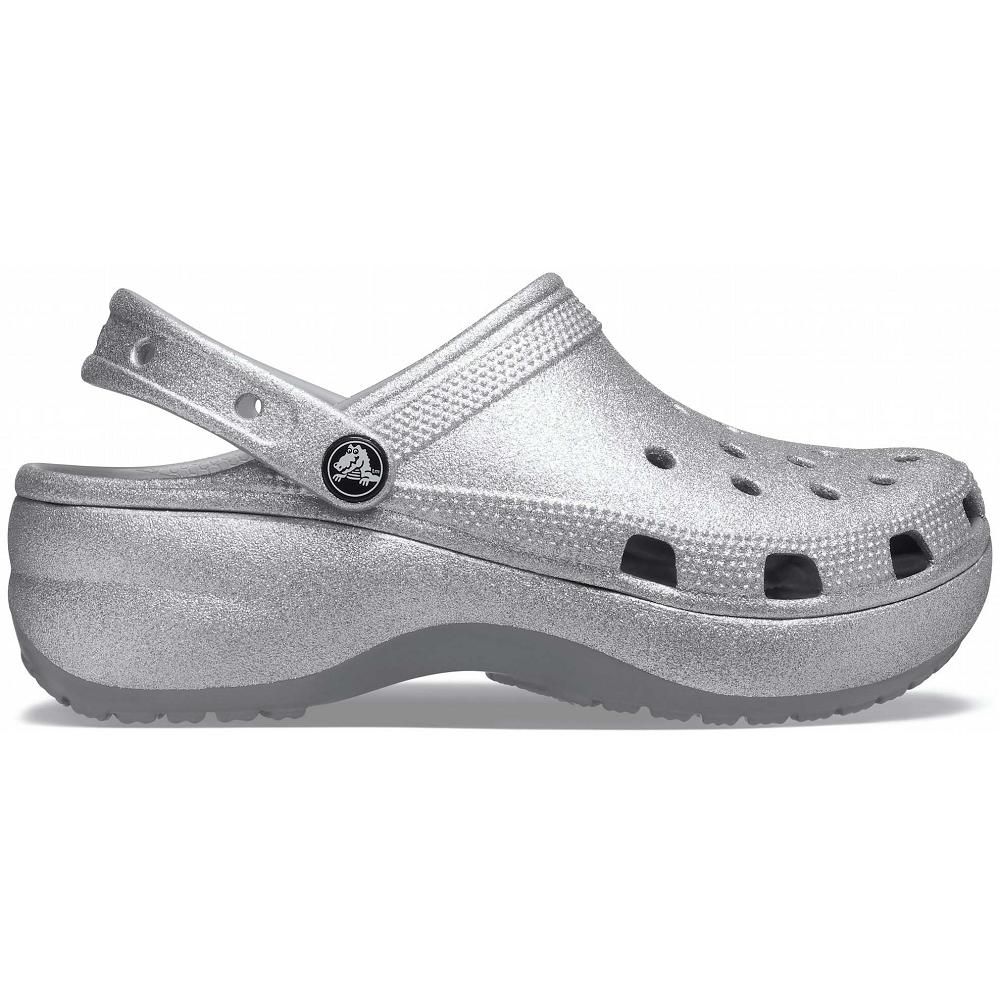Crocs Classic Platform Glitter Gümüş | OBGTLH456