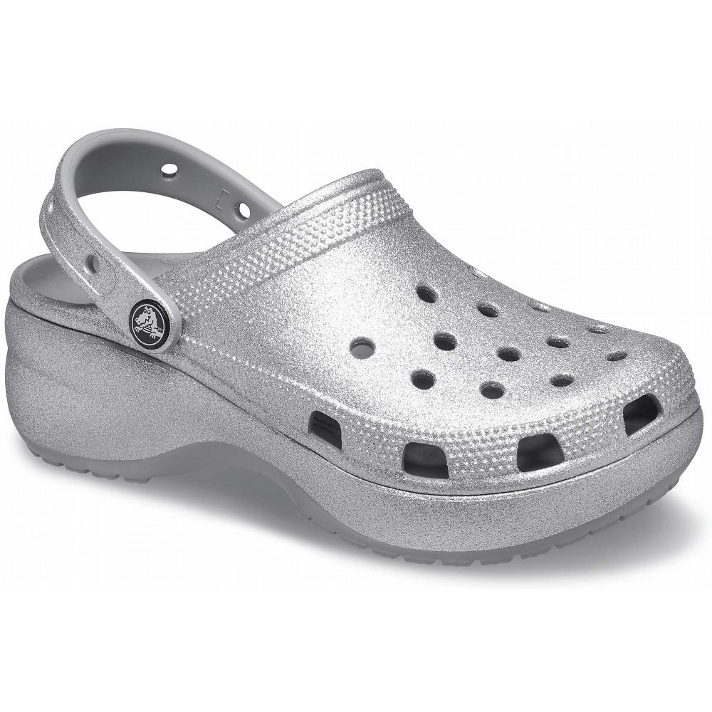 Crocs Classic Platform Glitter Gümüş | OBGTLH456